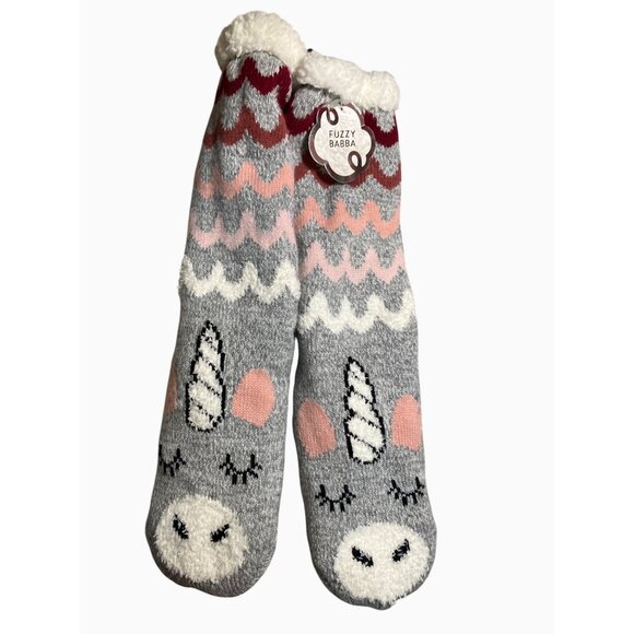 Fuzzy Babba Womens Unicorn Sherpa Lined Slipper Socks Size 9-11 - Picture 1 of 8